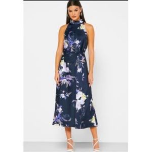 NWOT TED BAKER BEEA FLORAL HALTER SATIN FEEL MIDI MAXI DRESS US 8/10  TED SZ 3